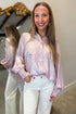 Metallic Ruffle Cuff Back Panel Button Front Statement Shirt