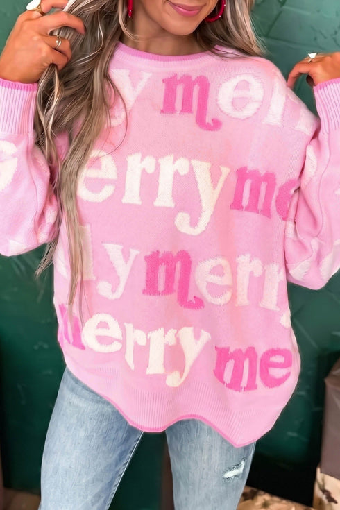 Merry Me All Over Graphic Round Neck Knit Sweater