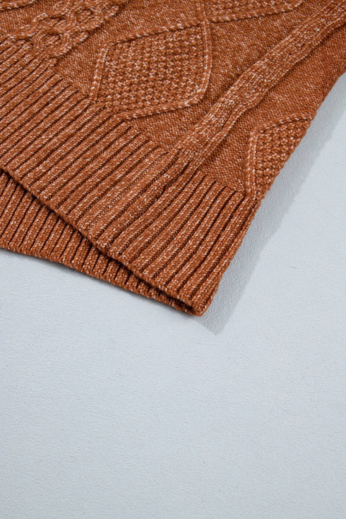 Zip Up Cable Knit Drop Shoulder Sweater Dress