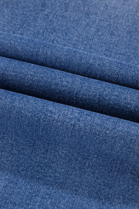 High Rise Straight Loose Raw Hem Cuffed Jeans