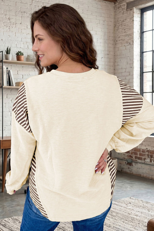 Western Print Striped Detail Long Sleeve Top