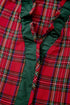Plaid V Neck Ruffle Trim Short Sleeve Blouse