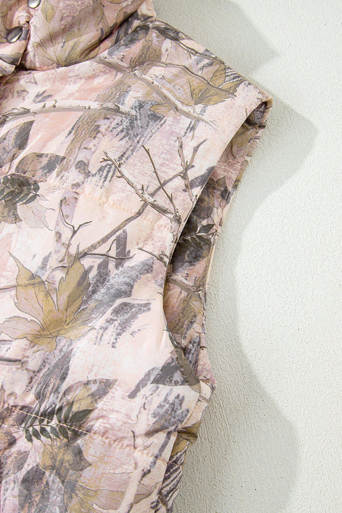 Camouflage Leaf Print Quilted Puffer Layering Vest