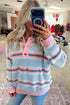 Striped Button Collar Long Sleeve Shift Fit Knitwear Sweater