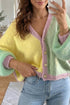 Patchwork V Neck Drop Shoulder Knitwear Cardigan