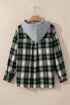 Plaid Print Chest Pocket Button Down Hooded Shacket