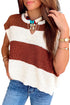 Striped V Neck Loose Knit Short Sleeve Sweater