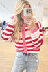 Striped V Neck Long Sleeve Regular Fit Cardigan