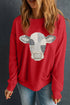 Western Patchwork Cow Print Drop Shoulder Graphic Sweatshirt