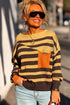 Striped Panel Drop Shoulder Relaxed Pullover Knit Sweater