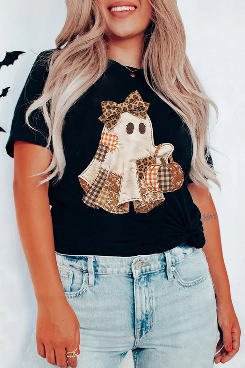 Polyester Cotton Blend Ghost Applique Graphic Tee