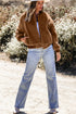 Exclusive Solid Sherpa Fleece Ribbed Collar Bomber Jacket