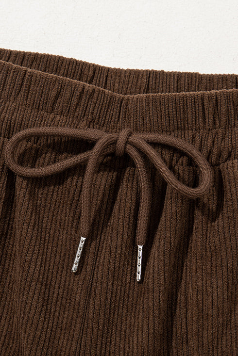Polyester Tie Elastic Waist Soft Corduroy Pants