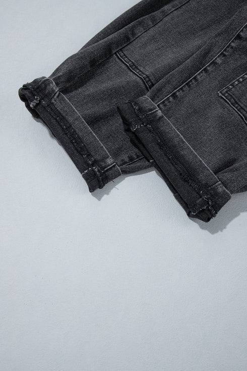 Decorative Seam Patchwork Cotton Rich Barrel Leg Denim Jeans