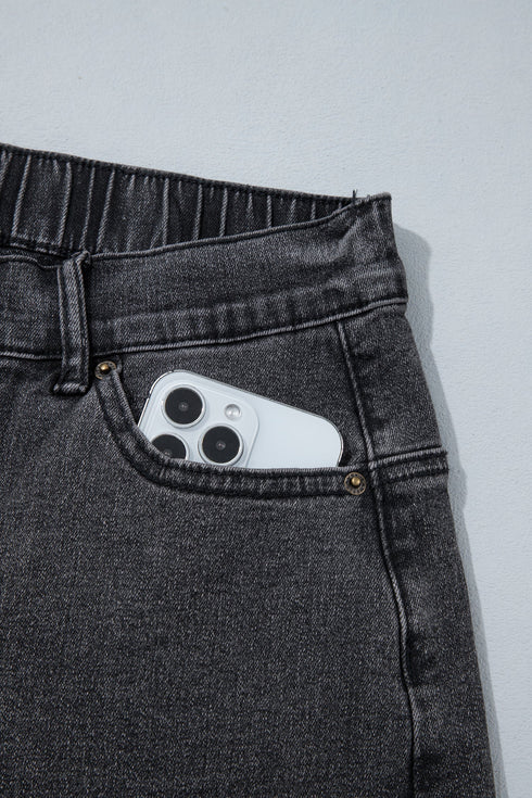 Decorative Seam Patchwork Cotton Rich Barrel Leg Denim Jeans