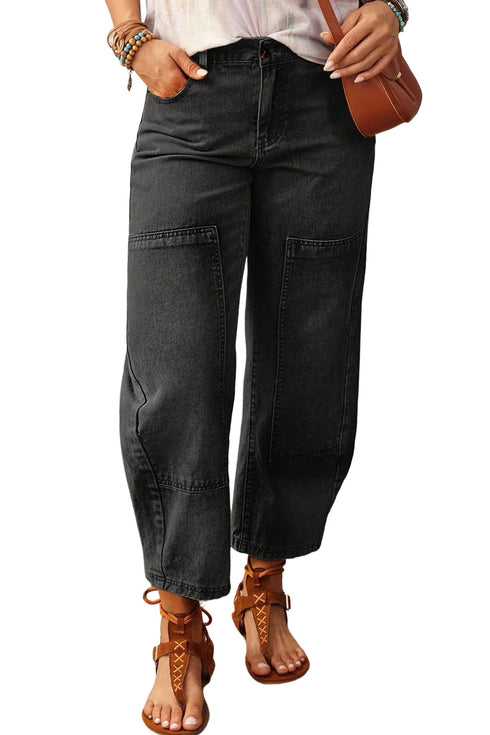 Decorative Seam Patchwork Cotton Rich Barrel Leg Denim Jeans