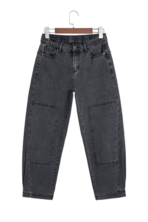 Decorative Seam Patchwork Cotton Rich Barrel Leg Denim Jeans