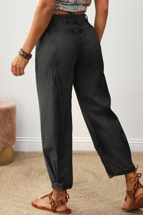 Decorative Seam Patchwork Cotton Rich Barrel Leg Denim Jeans