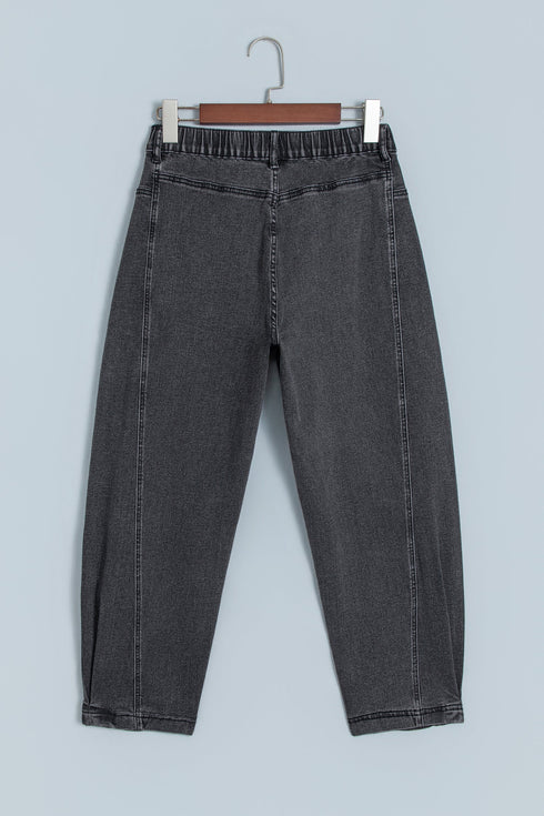 Decorative Seam Patchwork Cotton Rich Barrel Leg Denim Jeans