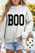Reversible Boo Slogan Ghost Print Mock Neck Sweatshirt