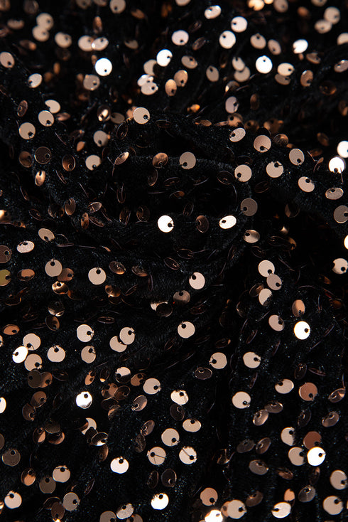 Deep V Back Cut Out Sequin Puff Sleeve Bodysuit