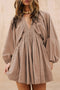Deep V Bubble Sleeve Smocked Waist Mini Dress