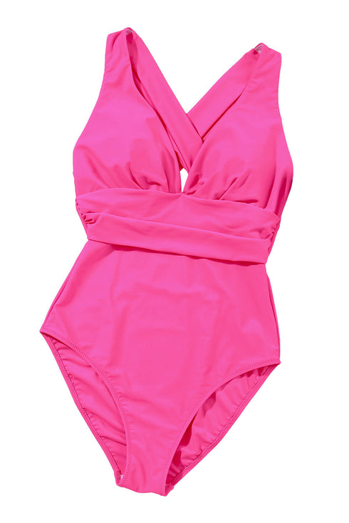 Deep V Neck Crossover Backless Ruched High Cut Monokini