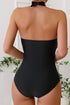 Deep V Neck Halter Strappy Detail One Piece Swimsuit