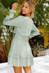 Deep V Neck Lantern Sleeve Knotted Tiered Mini Dress