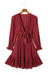 Deep V Neck Lantern Sleeve Knotted Tiered Mini Dress