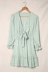 Deep V Neck Lantern Sleeve Knotted Tiered Mini Dress