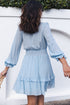 Deep V Neck Lantern Sleeve Knotted Tiered Mini Dress