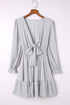 Deep V Neck Lantern Sleeve Knotted Tiered Mini Dress