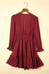 Deep V Neck Lantern Sleeve Knotted Tiered Mini Dress