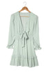 Deep V Neck Lantern Sleeve Knotted Tiered Mini Dress