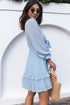 Deep V Neck Lantern Sleeve Knotted Tiered Mini Dress