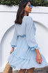 Deep V Neck Lantern Sleeve Knotted Tiered Mini Dress