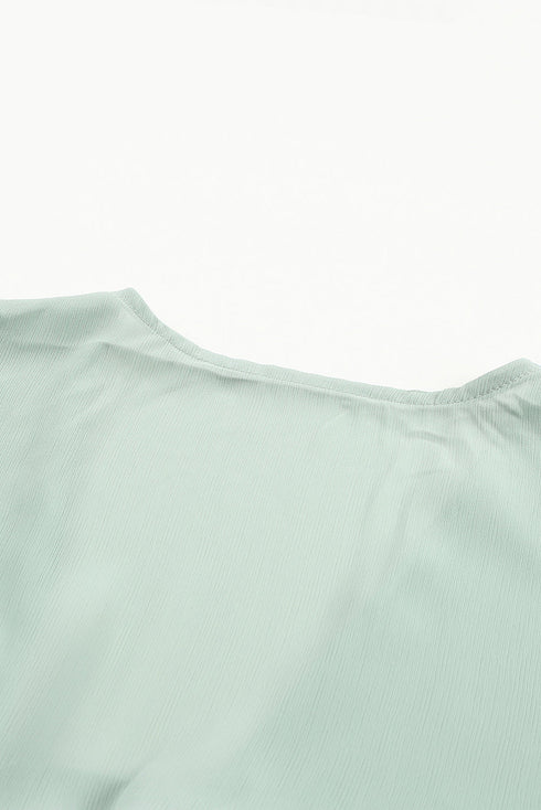 Deep V Neck Lantern Sleeve Knotted Tiered Mini Dress