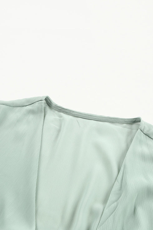 Deep V Neck Lantern Sleeve Knotted Tiered Mini Dress