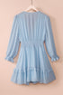 Deep V Neck Lantern Sleeve Knotted Tiered Mini Dress