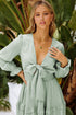 Deep V Neck Lantern Sleeve Knotted Tiered Mini Dress