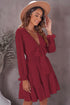 Deep V Neck Lantern Sleeve Knotted Tiered Mini Dress