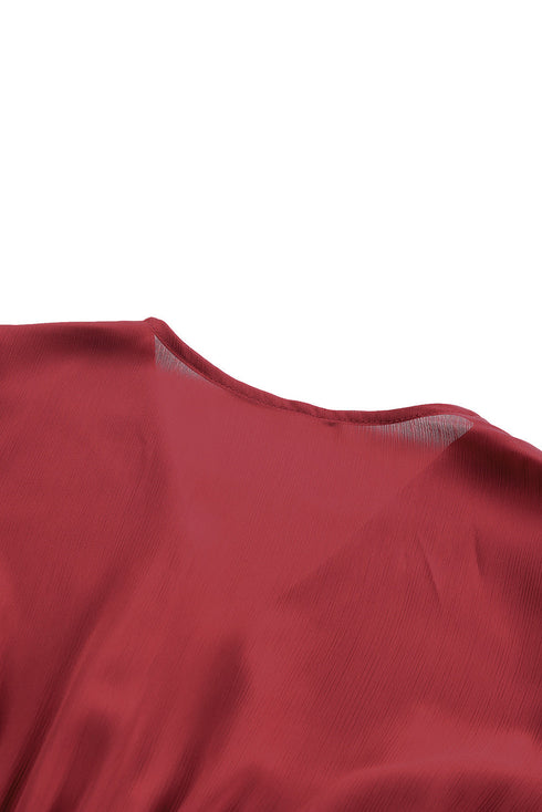 Deep V Neck Lantern Sleeve Knotted Tiered Mini Dress