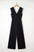 Deep V Pleated Crisscross Wide Leg Backless Jumpsuit