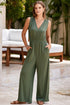 Deep V Pleated Crisscross Wide Leg Backless Jumpsuit
