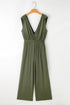 Deep V Pleated Crisscross Wide Leg Backless Jumpsuit