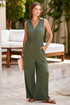 Deep V Pleated Crisscross Wide Leg Backless Jumpsuit