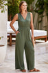 Deep V Pleated Crisscross Wide Leg Backless Jumpsuit