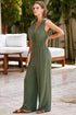 Deep V Pleated Crisscross Wide Leg Backless Jumpsuit