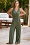 Deep V Pleated Crisscross Wide Leg Backless Jumpsuit